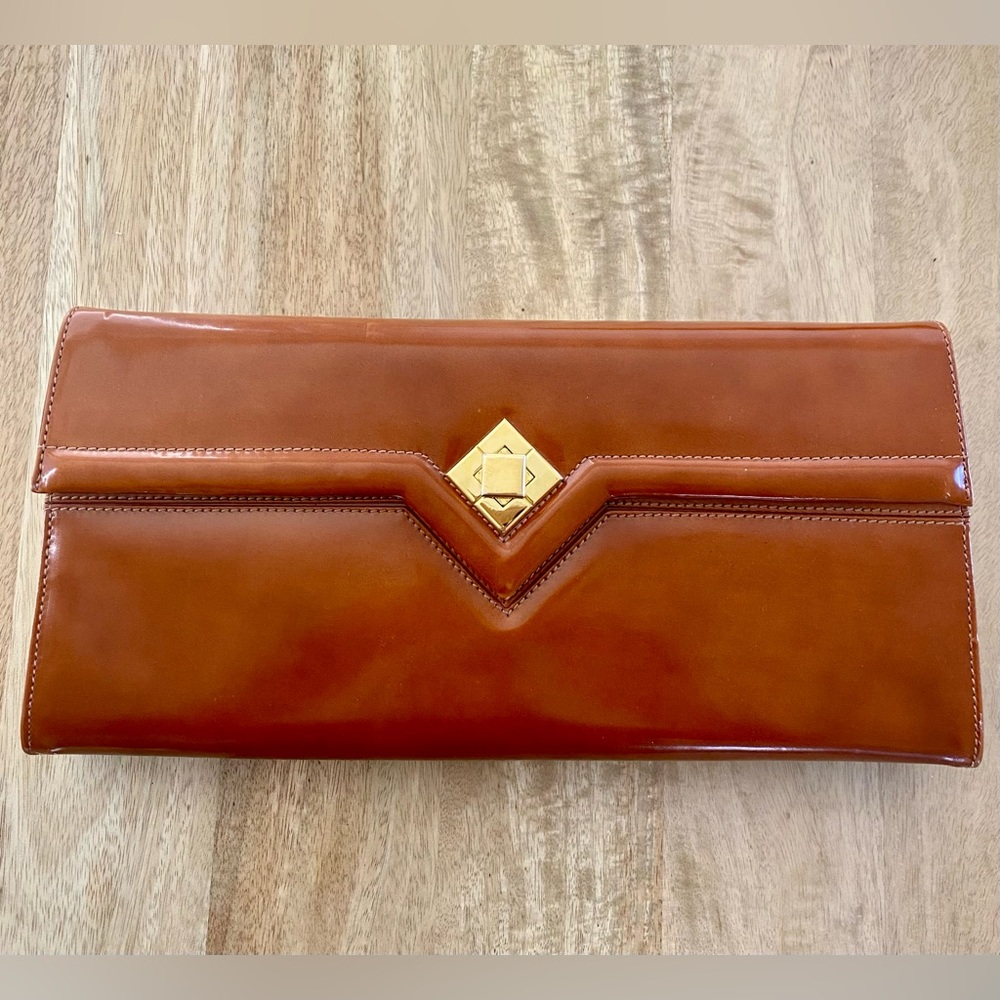 Vtg SUSAN GAIL Leather Clutch/Shoulder Bag Purse Brown Snap Close ITALY